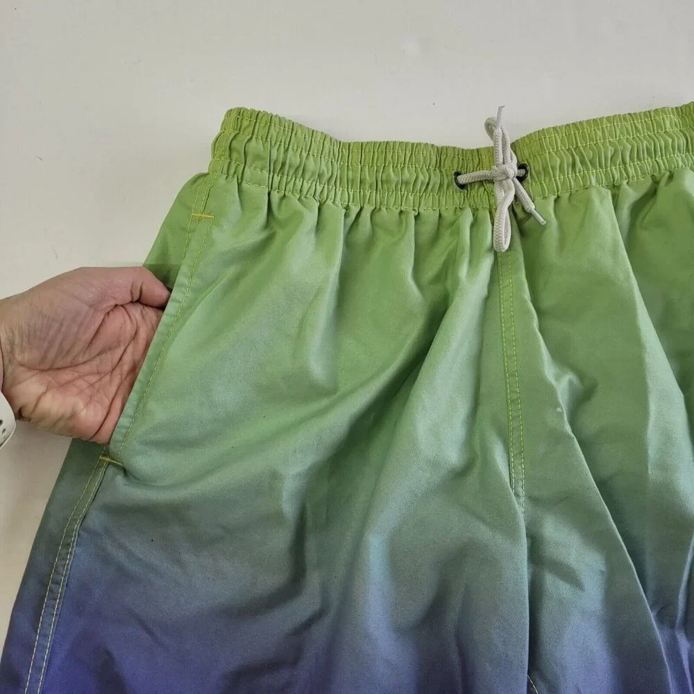 Trunks Swim Bottom Mens M Green/Blue Mesh Lined 6